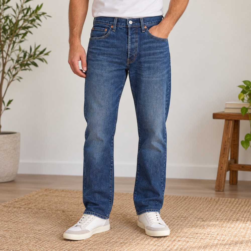 Levis 505 Mens Jeans 34x30 Blue Stretch Regular Fit Straight Leg Denim Grunge